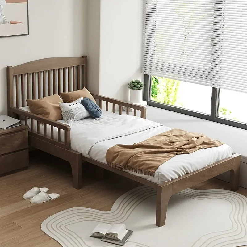 Solid wood folding single bed 90cm children's guardrail telescopic bed 1.2 meters small apartment double pull-out bed simple