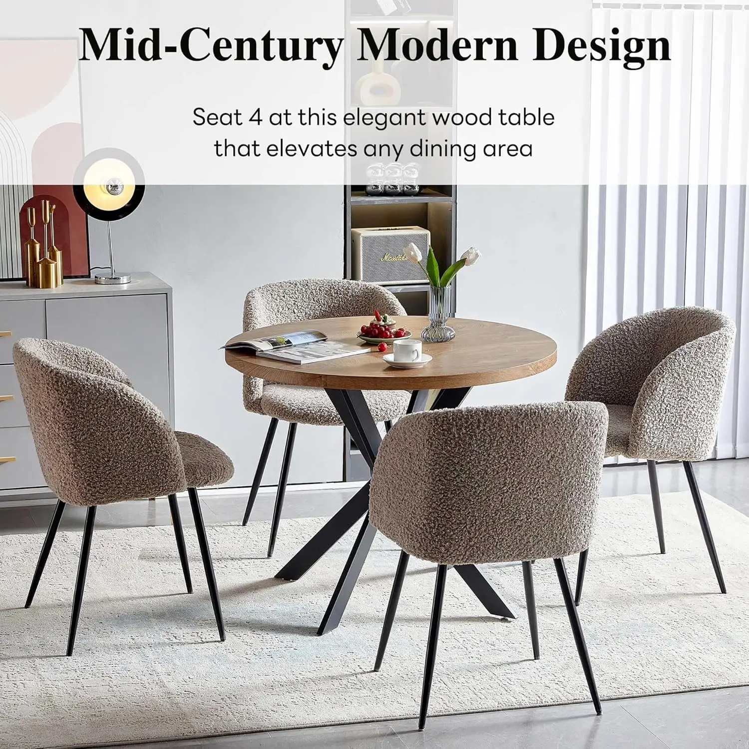 5 Pieces 37-Inch Round Dining Table and Upholstered Chairs for Four Person, MDF Table-top