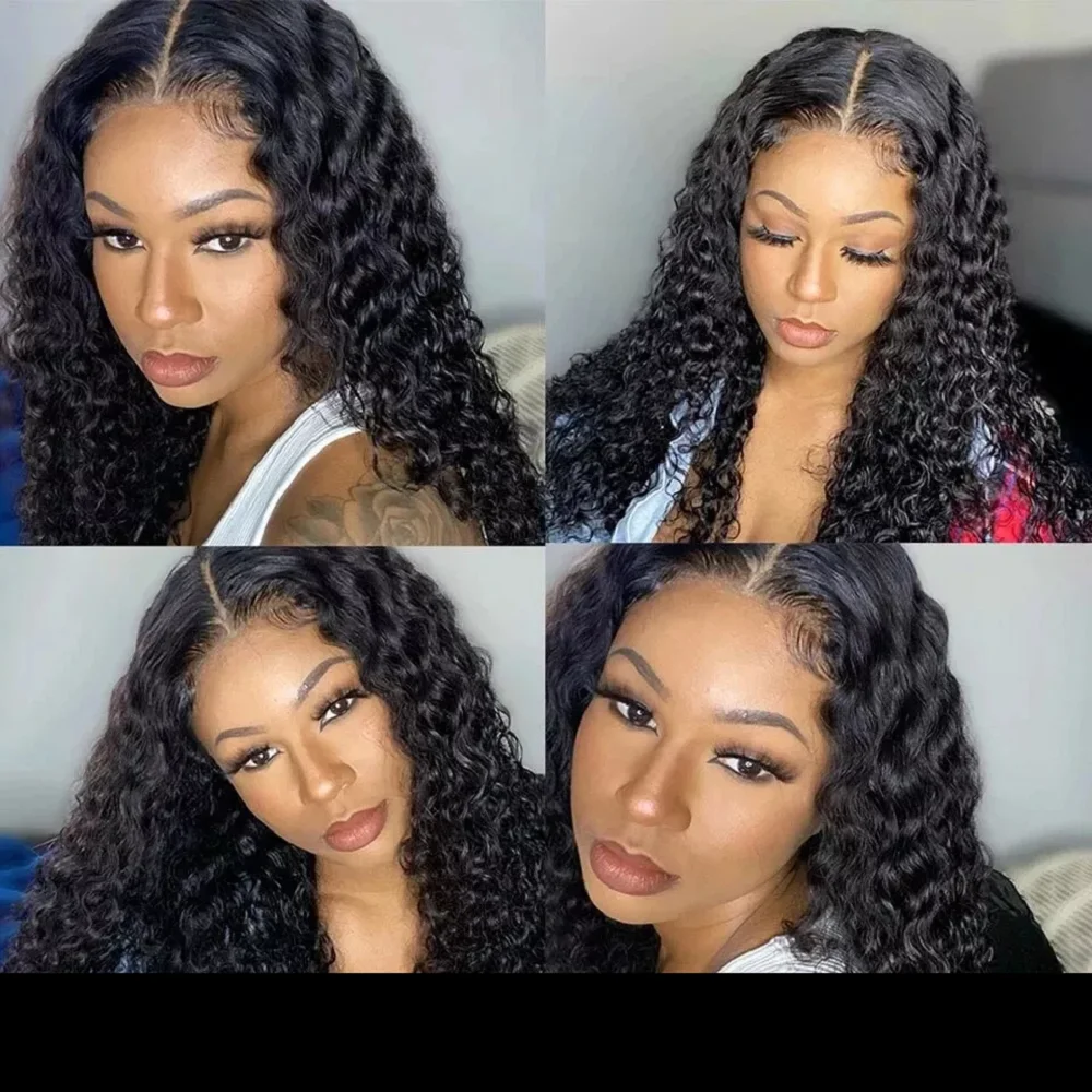 Deep Wave Glueless Wigs Human Hair Wear And Go Brazilian Remy Deep Wave Lace Front Wig Pre Plucked Pre Cut Lace 4x4 Closure Wig