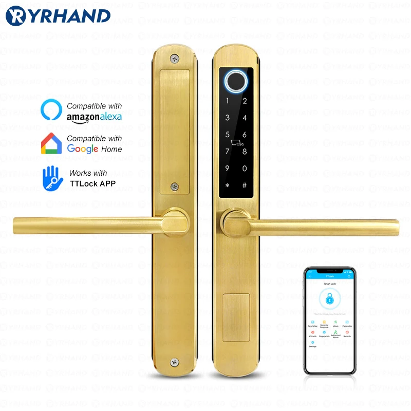 Imagem -02 - Smart Lock Ouro Aço Inoxidável Vidro Deslizante tt Lock App Google Home Alexa Impressão Digital Rfid Bloqueio Digital Eletrônico Ip66 Aço Inoxidável