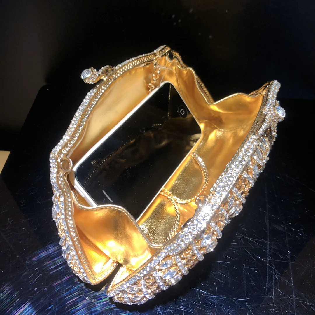 2024 New Gold Diamond Dinner Bag Crystal Handbag Party Ball Handbag Luxury Wedding Bride Bag Celebrity Handbag