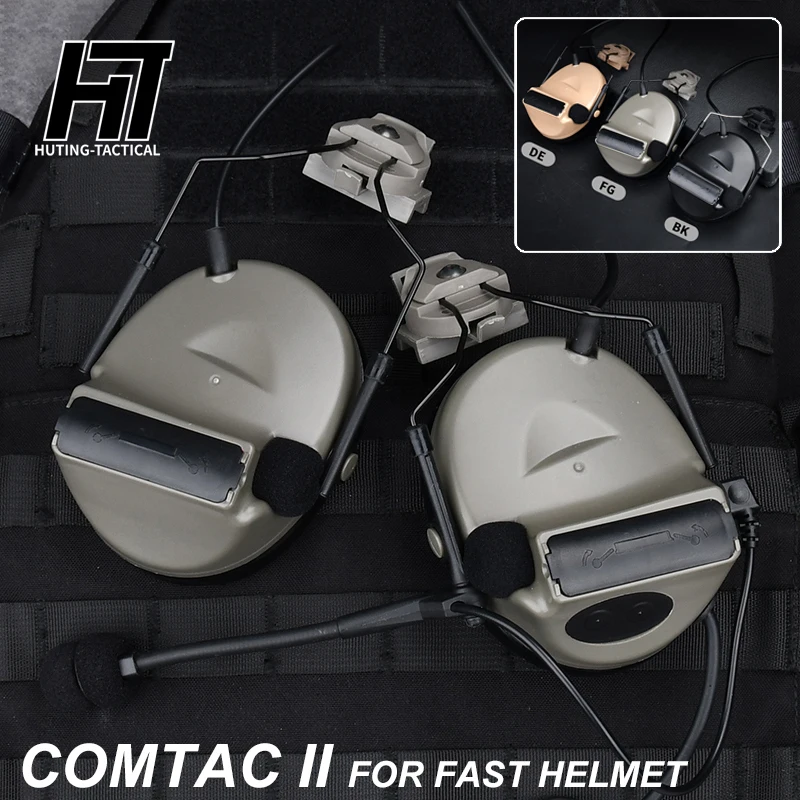 WADSN Tactic Noise Cancelling Headset Comtact II Hunting Shooting Headphone For FAST Helmet Arc 20mm Rail KENWOOD PTT