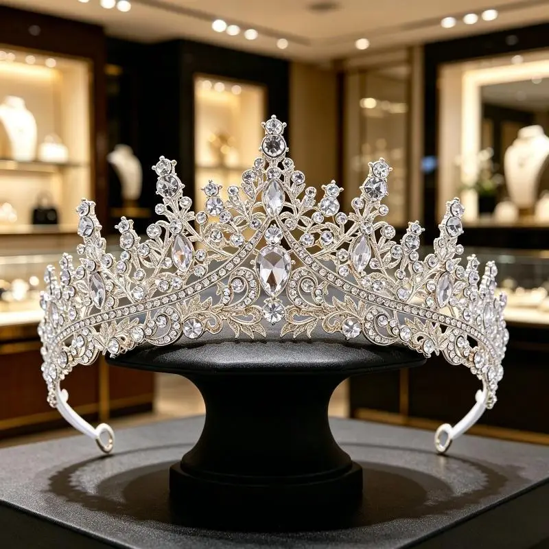 Classic Rhinestone Bridal Tiara Luxury Wedding Crown Shiny Bridal Headwear for Wedding Pageant Party Event