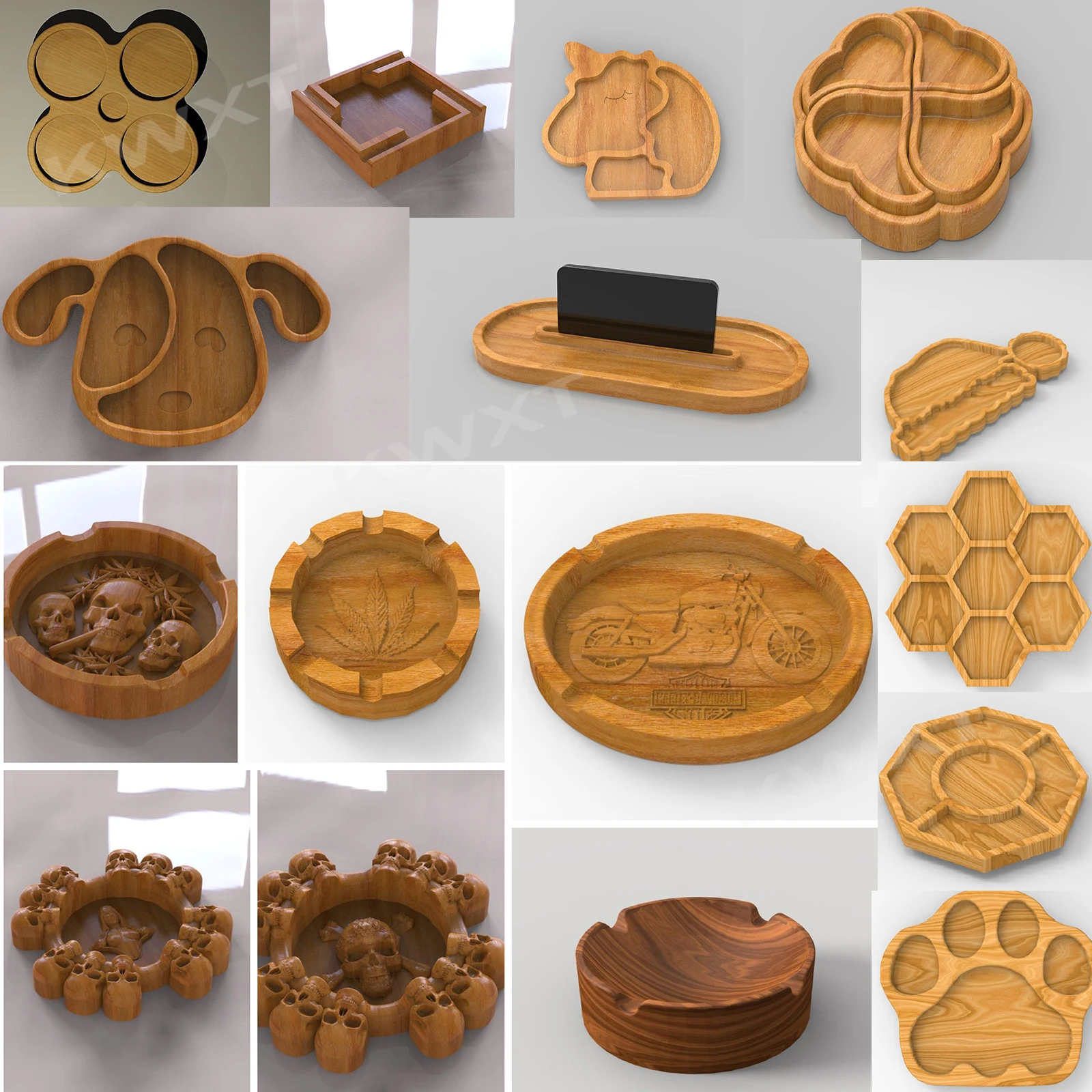 270+ Trays Kitchen Serving Plates Boards CNC Designs Drawing Files Ashtrays Desk Deco