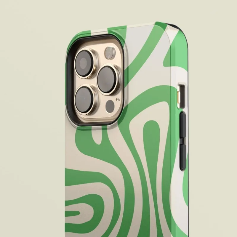 Groovy Green Beige Swirl Case For IPHONE 16ProMax 15 14 13 12 11 PRO Plus Acrylic TPU Two in one Magnetic Phone Cases