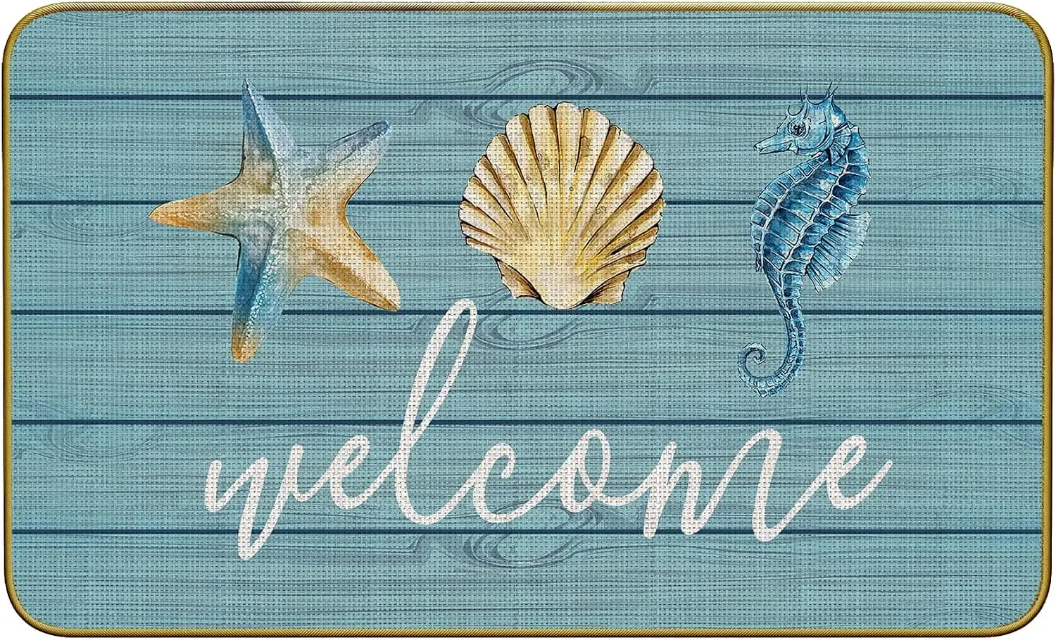 Beach Coastal Welcome Mat Seahorse Starfish Shell Design Polyester Indoor Runner Rug Nautical Bathroom Entryway Decor Gift