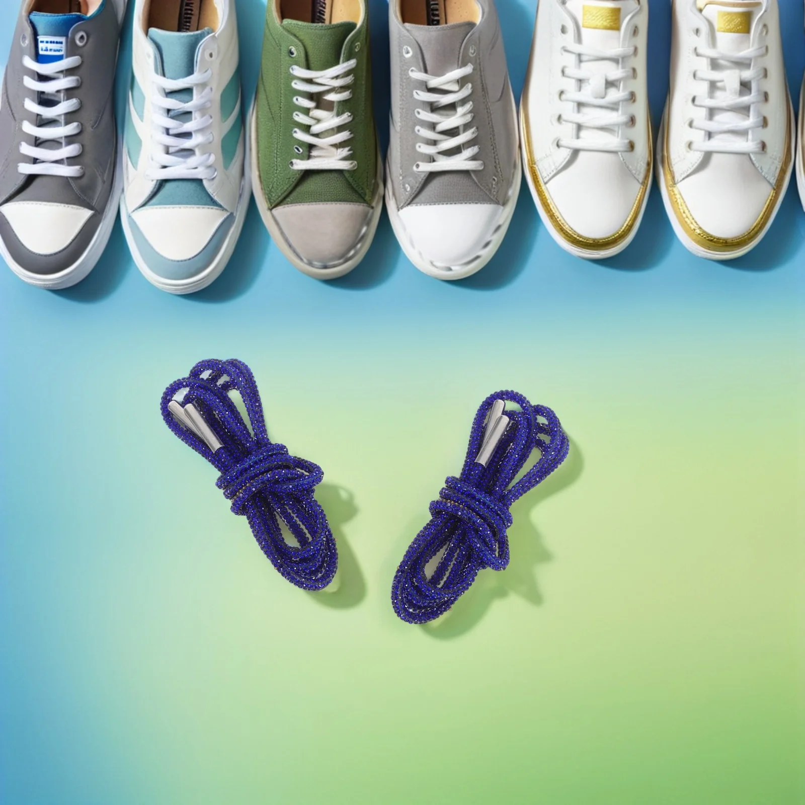 

1Pair Rhinestone Boot Laces Glitter Shoe Strings for Sneakers Crystal Bling Rope 47.16inch Blue Easy Installation Trendy