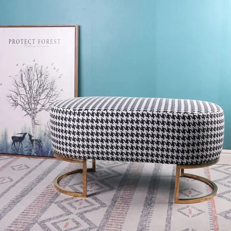 Customized Living Room Stool Luxury Simple Modern Houndstooth Shoe Changing  Home Footstool Fabric Bench Sofa Side Ottoman