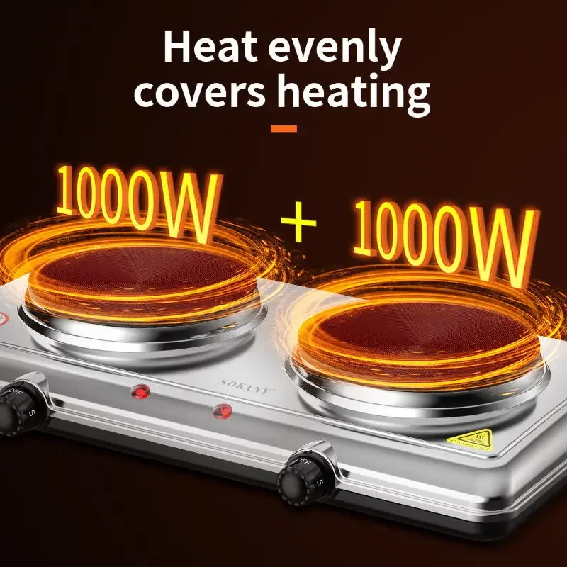 Electric Hot Plate for Cooking, Infrared Double Burner, 2000W Portable Electric Stove Double Burner