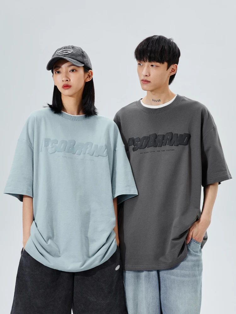 

Short-Sleeved T-shirt Couple's Cotton Letter Geometric Pattern Printing Loose Casual RoundNeck BasicStyle Four Seasons Universal