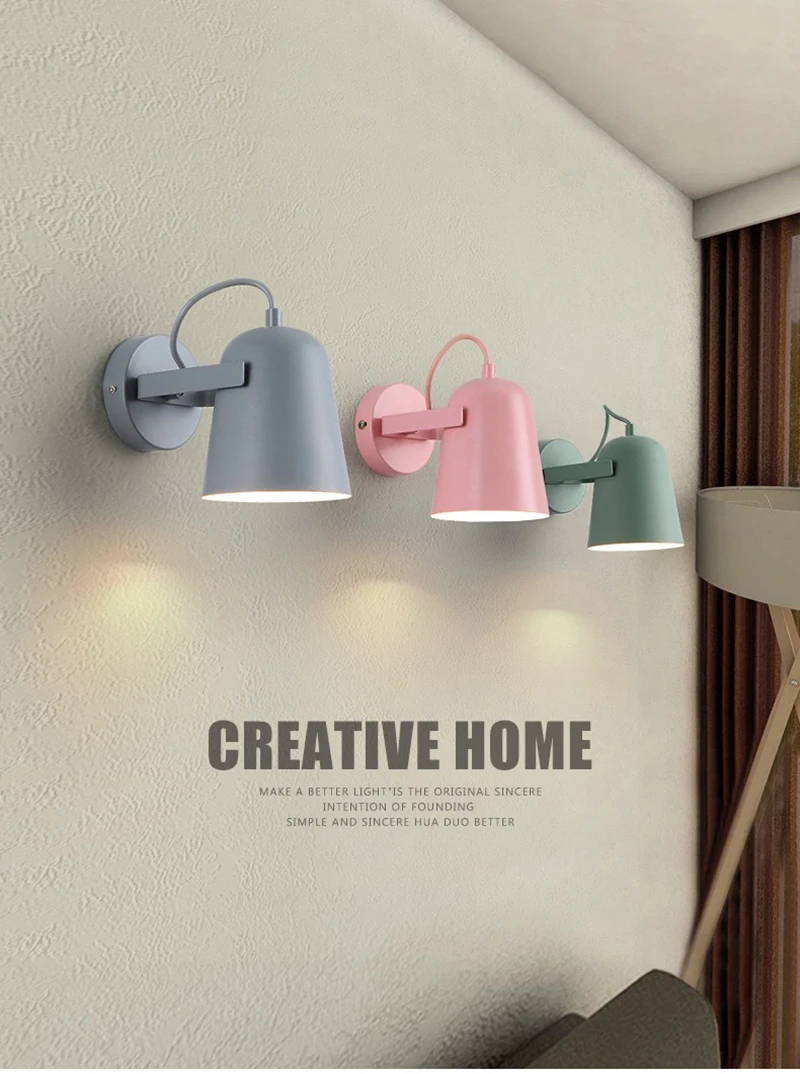 LED Wall Lamp Nordic Macaron Colorful Bedside Lamps Indoor Aisle Stair Background Adjustable Lighting Sconces Home Decors Lights