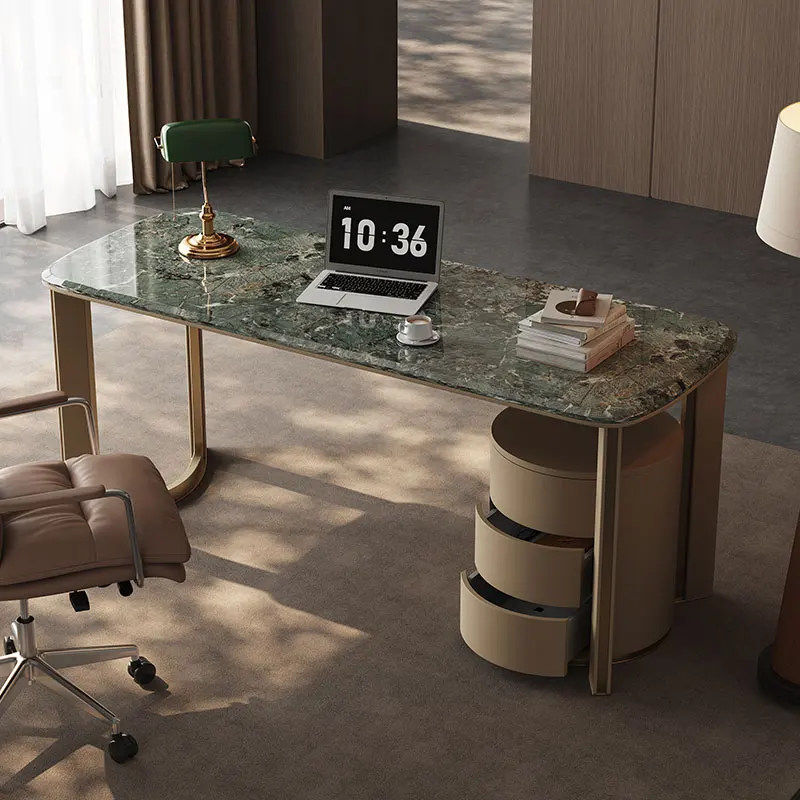 Light Luxury Marble Desk Luxury Stone Design Office Computer Table Modern Home Office Premium Furniture Series Office Desk