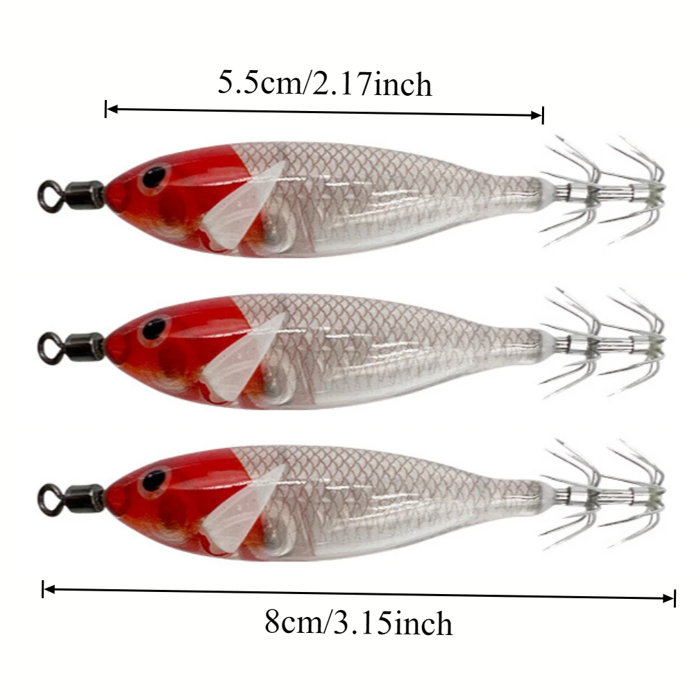 7pcs/set 8cm/ 5.7g Luminous Squid Jig Hook Shrimp Fishing Lures Sea Fishing Accessories Artificial Bait Octopus Lure