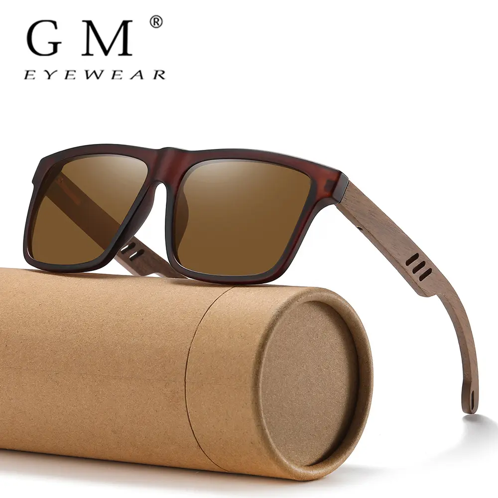 Gm recém chegados óculos de sol polarizados de madeira preta para homens óculos de sol de bambu vermelho uv400 lentes moda condução tons s5565