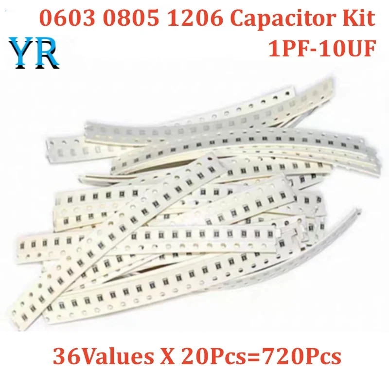 

36 значений X 20 шт. = 720 шт. 0603 0805 1206 Конденсатор SMD в ассортименте 1PF-10UF Комплект образцов Электронный комплект