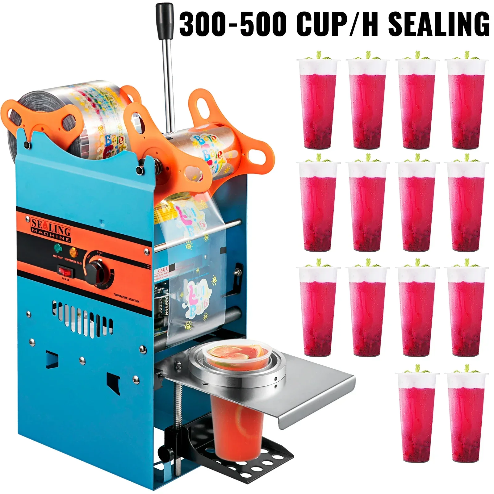 VEVOR Manual Cup Sealing Machine 300-500 Cups/Hour Accurate Control Panel Heavy Duty for 90/95 MM Diameter Drinks Cup Sealer