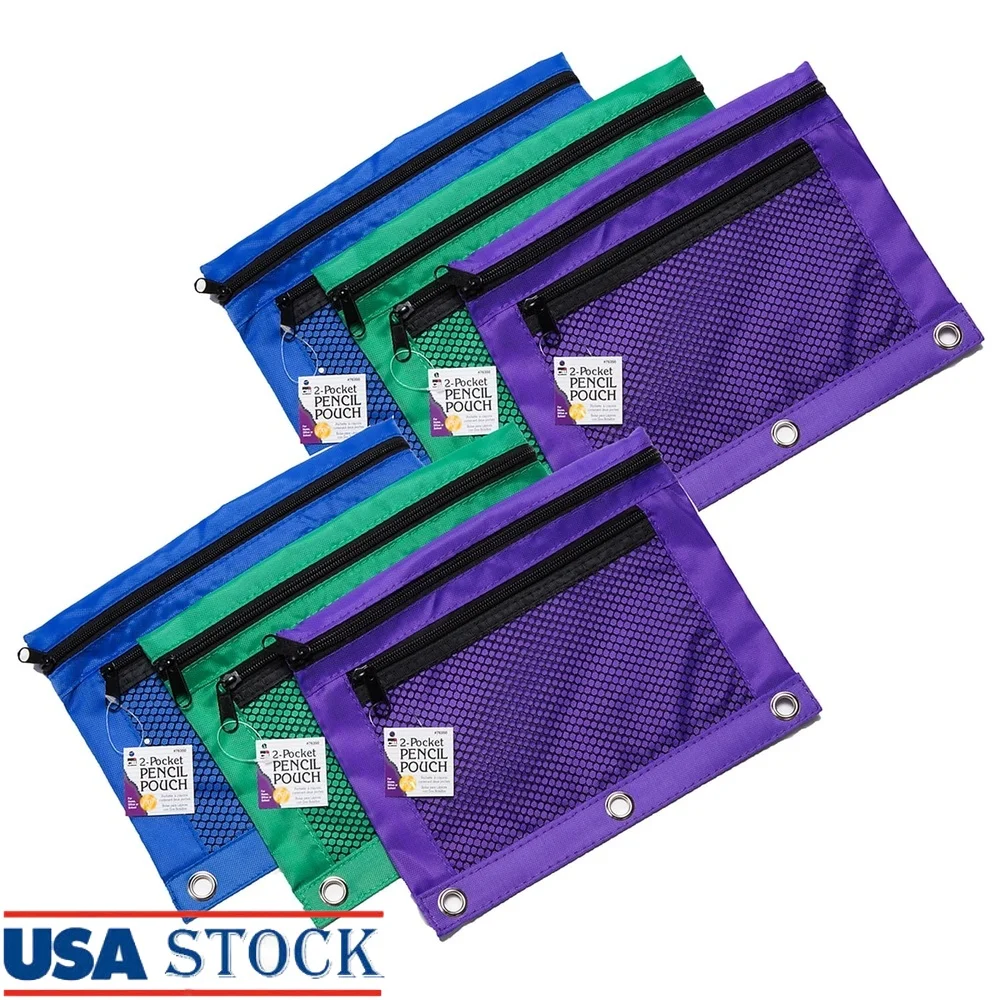 Bolsa de lápis de bolso duplo, organizador frontal de malha, cores sortidas, construção durável, material de escritório escolar, artesanato de viagem 6