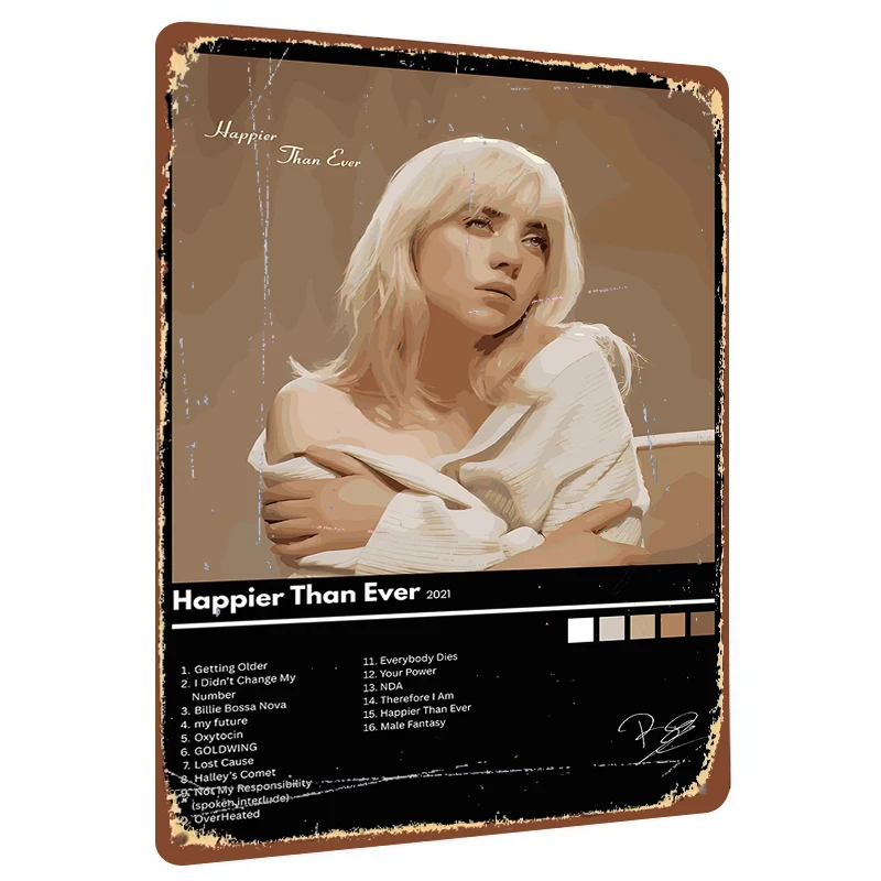 Billie Eilish Happier Than Ever Album Cover Custom Metal Tin Sign Music Decor Artwork 2021
