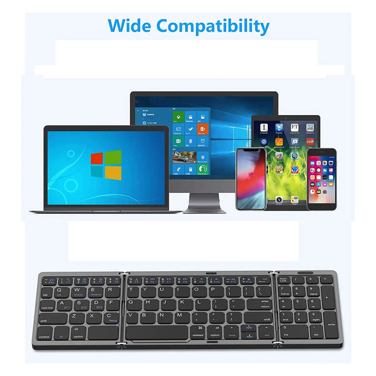 N27R Keyboard Bluetooth Lipat, Keyboard Nirkabel USB Isi Ulang untuk Ponsel Pintar Laptop IOS, Android, Windows PC-Hitam