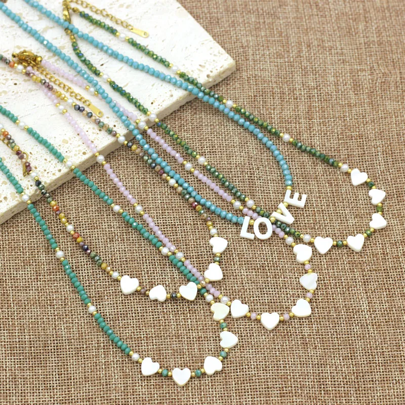 

Bohemian Style Crystal Bead Necklace For Women Trendy Shell Letter Love Pendant Retro Collarbone Chain Lovely Choker For Gifts
