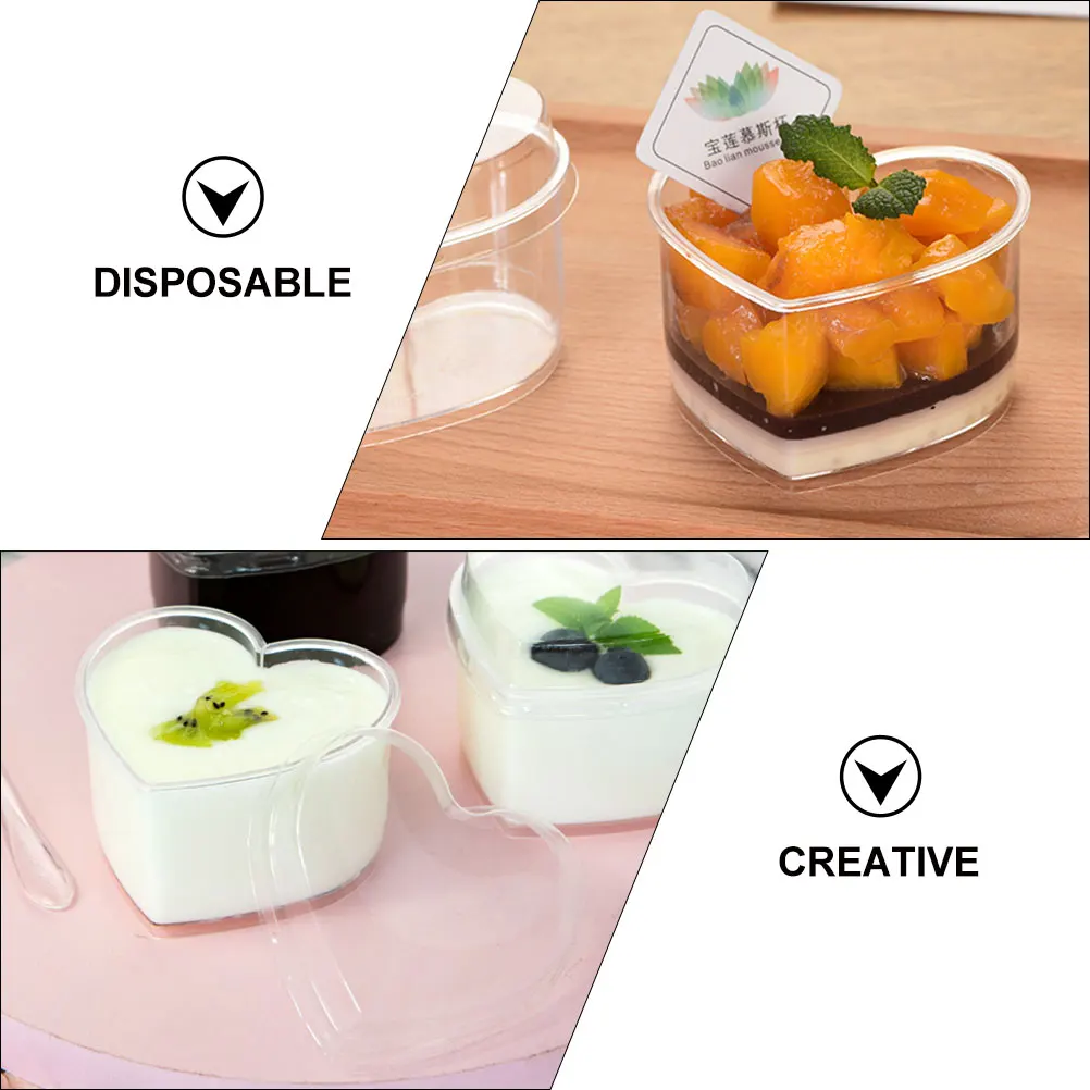 

50 Sets Cups Jelly Dessert Pudding Ice Cream Transparent Heart Shaped Ice Cream Plastic Pudding Cup Jelly Cup Disposable