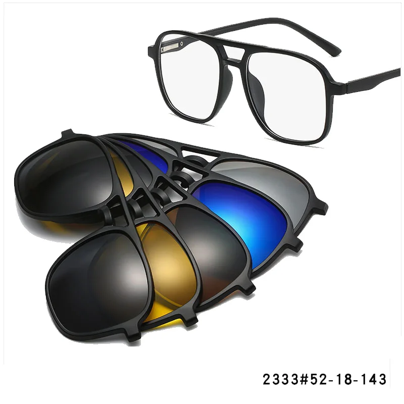 No Box 2333A 2 IN 1 Magnetic Sunglasses Clip Optical Glasses Frame 6 in 1 Women Men Polarized Night Vision Eyeglasses
