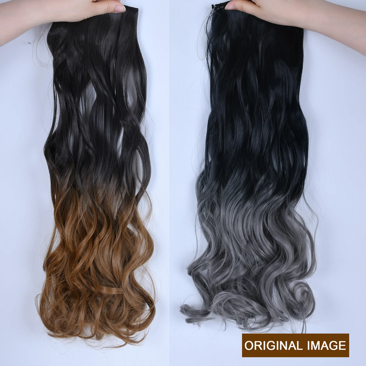 One piece Synthetic Hair Extension Women's Long Wavy Algae Hairpieces Blond Gray Black String Curly Hair Extensions