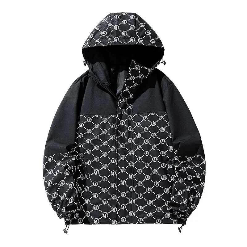 Coupe-vent noir imperméable pour homme, veste zippée, streetwear surdimensionné, vêtements aviateur, 7XL, 8XL, printemps, automne, 2024