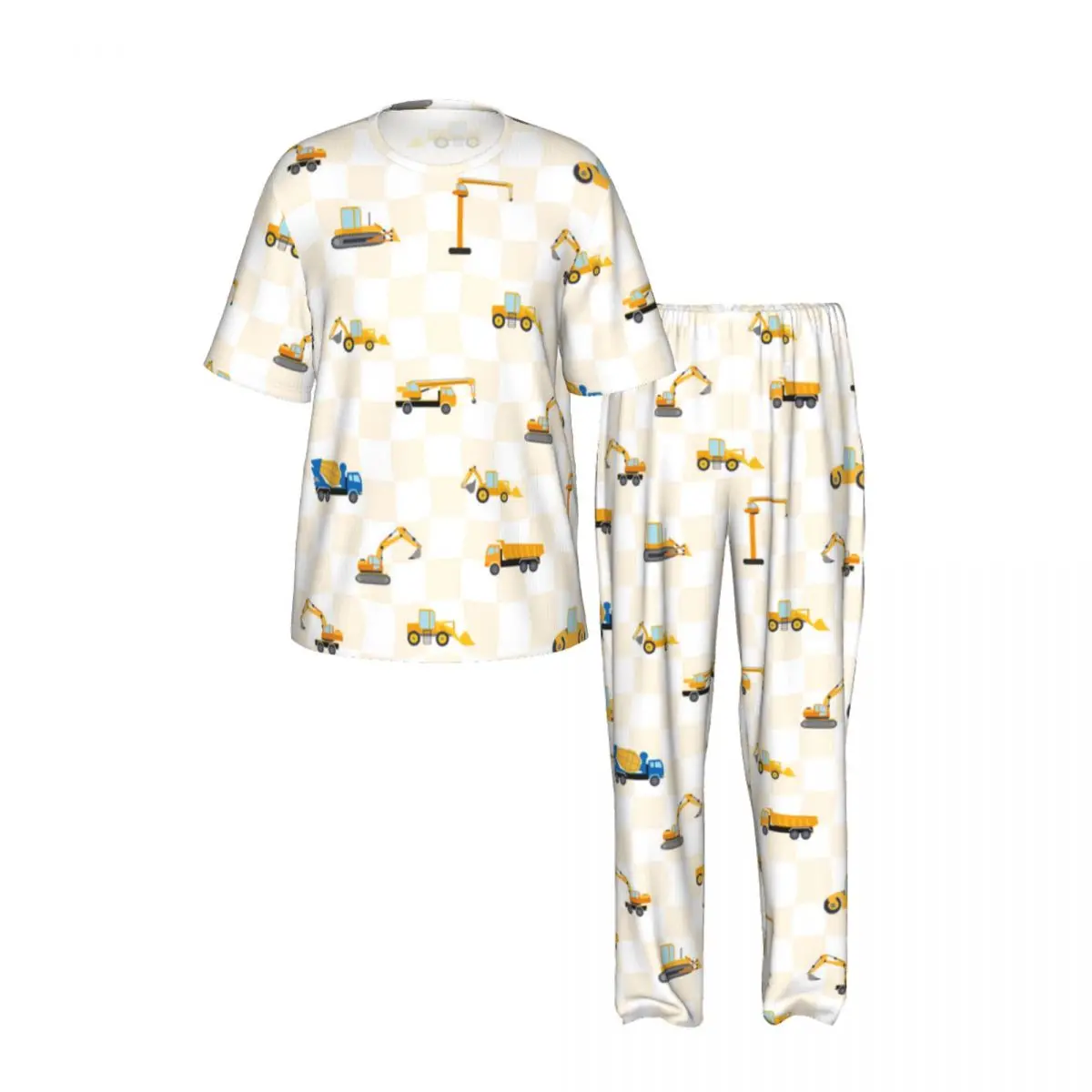 Men's short-sleeved pajamas two-piece trousers Cute Car Dump Truck home wear suit sleepwear