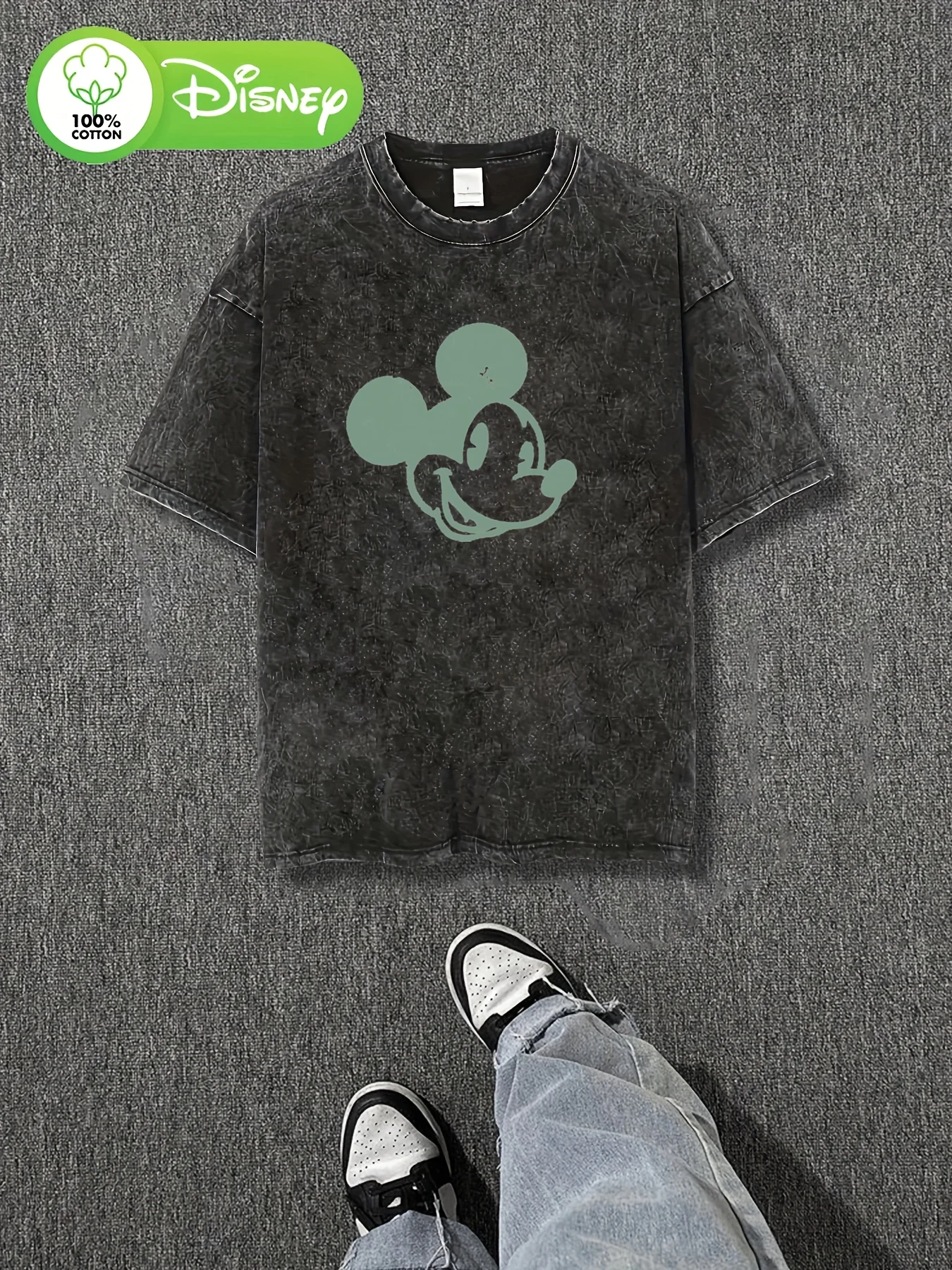 

Женская потертая футболка с принтом Микки Мауса в стиле ретро, весна/лето/осень, повседневный топ с круглым вырезом, рубашка Диснея