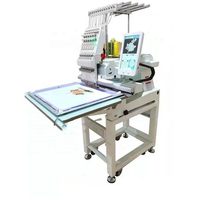 12 Needles Computerized Single Head Auto Embroidery Machine Hat Garment Scarves Embroidery Machine