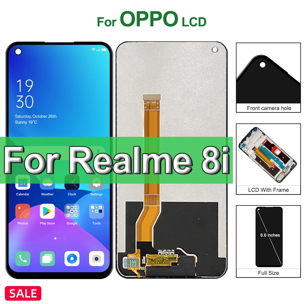 

6,6 "Новый ЖК-дисплей с сенсорным экраном и рамкой для Oppo Realme 8i RMX3151, сменный дисплей для русской версии Realme8i