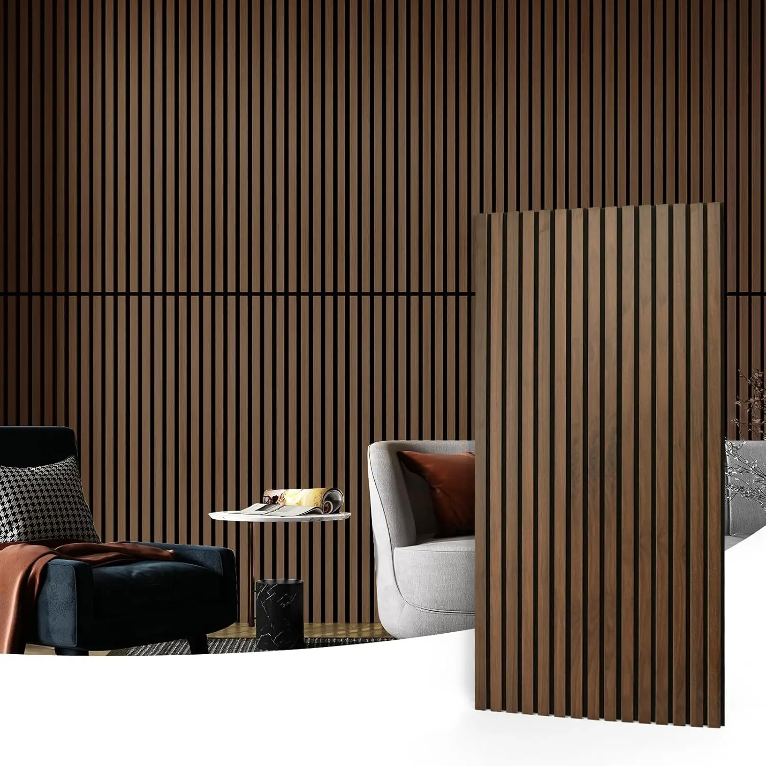 

Wood Slat Acoustic Panels 4 Pack 47.2x23.6in, 3D Fluted Sound Absorbing Panels for Wall Ceiling, Dark Walnut Finish