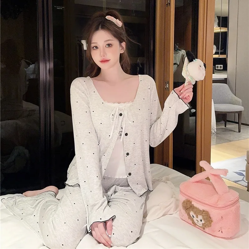 Sanrio Hello Kitty Anime Y2k Kawaii Modal Pajamas Women\'S Warm Sexy Casual Home Spring Autumn Three-Piece Home Suit Long Sleeves