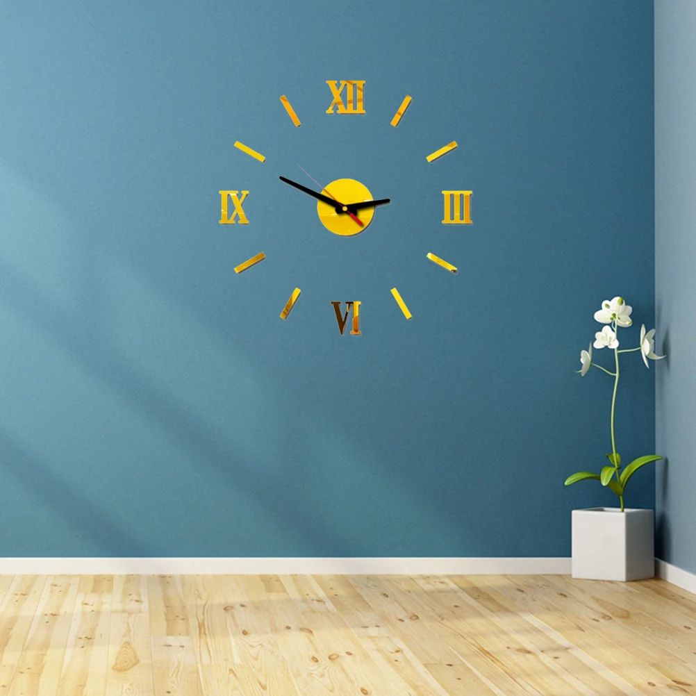 Roman Numeral Wall Clock Large Size Framless Acrylic Silent Movement Powered Decorative Clock for Living Room Bedroom