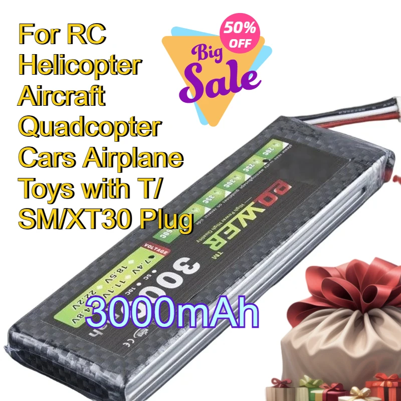 

High-Performance Battery 3000mAh for RC Helicopter Aircraft Quadcopter Cars Airplane Toys with T/ SM/XT30 Plug