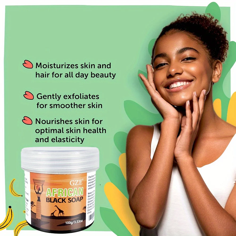 GZE African Black Soap 3-in-1 Face, Hair, and Body Cleanser - Deeply Cleanses and Moisturizes Skin and Hair, Natural Ingredients