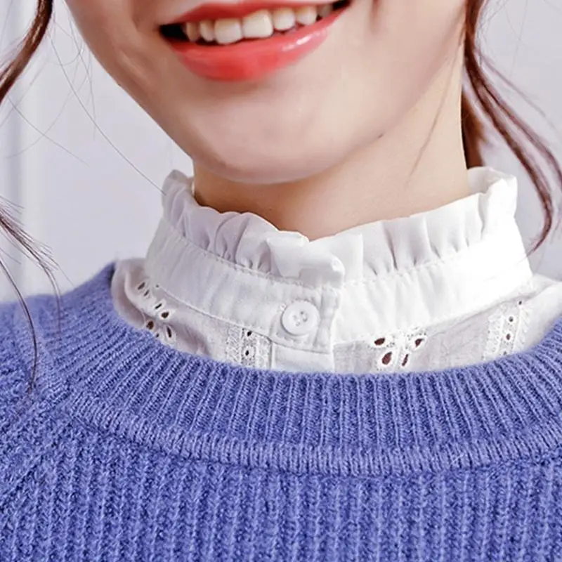 

50LE Lady Half Shirt False Faux Collar Floral Lace Detachable Dickey Blouse
