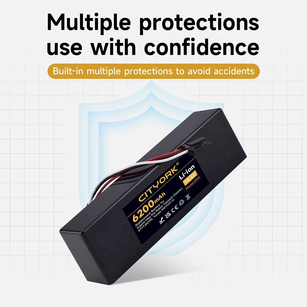 NEW 14.8V 6200mAh Replacement  Battery for Xiaomi mop Pro Robot Cacuum Cleaner STYTJ02YM suitable for Yunmi MVVO1-JG Haier JX37