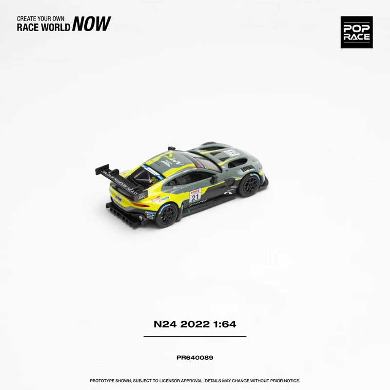 2022 Vantage GT3 N24 #21 Green/Yellow 1:64 Alloy Diecast Model Car By Pop Race Children's Toys Collectibles