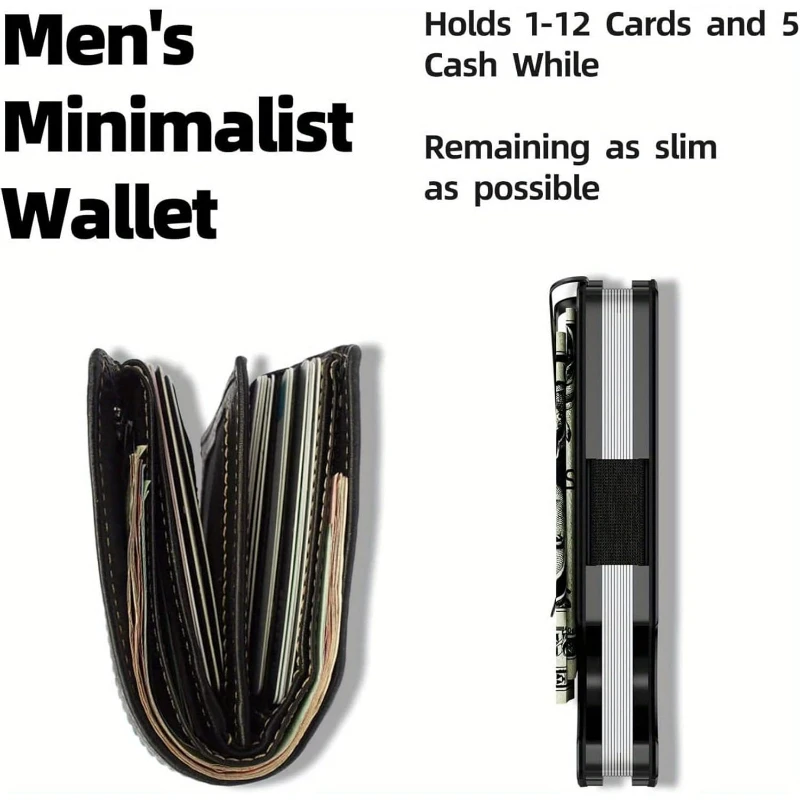 Slim Minimalist  Card Holder with Money Clip for men, Carbon Fiber Wallet with RFID Blocking- Holds up to 12 Cards and 8 Bills