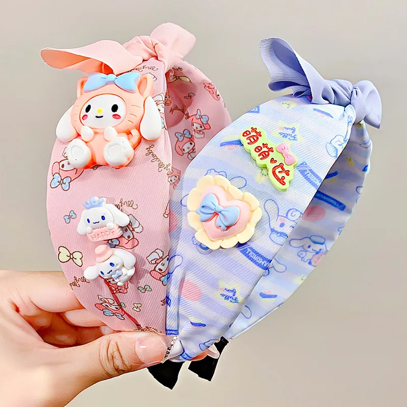 Sanrio 머리띠 Kawaii Kuromi 멜로디 헬로 키티 Cinnamoroll Pachacco 애니메이션 만화 소녀 머리 장식 여성 페이스 워시 헤어 밴드 선물
