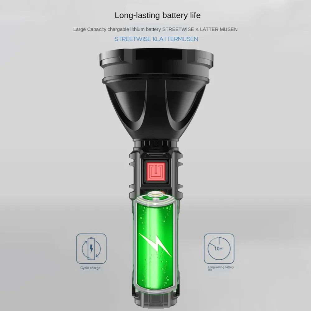 Outdoor Portable Torch LED Flashlight Super Bright Long-Range USB Rechargeable Small Tactical Light Household Lantern