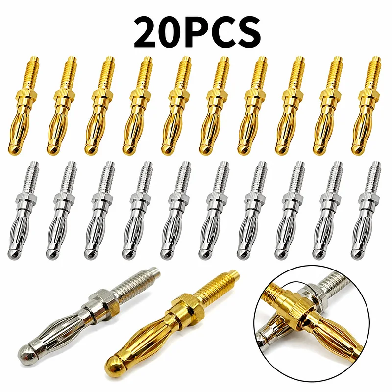 20Pcs 4mm Banana Plug Male Screw Type Audio Speaker Wire Cable Connector Gold Silver Plated Lantern Binding Post Terminal JT6006