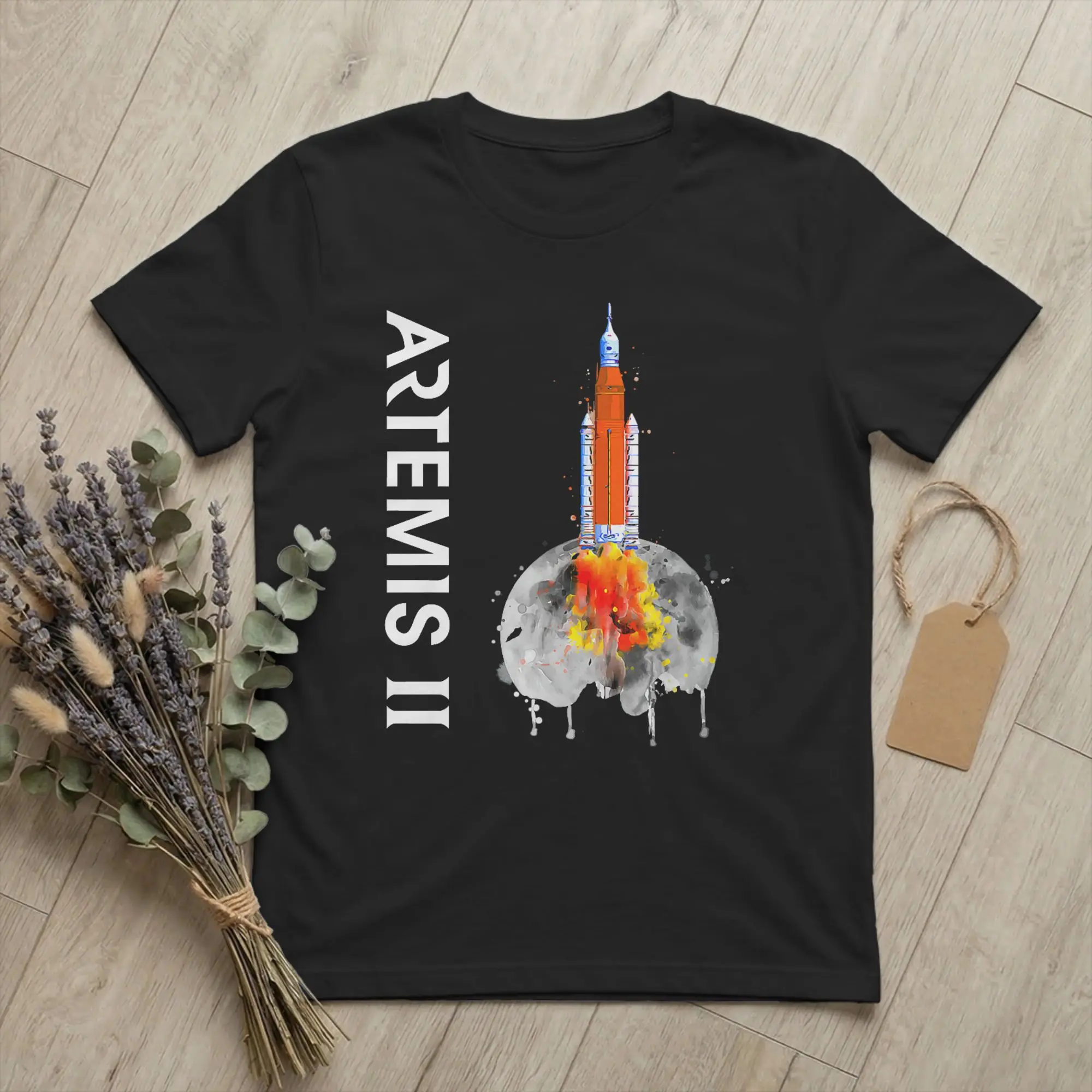 Artemis II SLS Rocket Launch Mission T Shirts Men Cotton T-Shirt Round Collar To The Moon Tees Short Sleeve Clothing Gift Idea