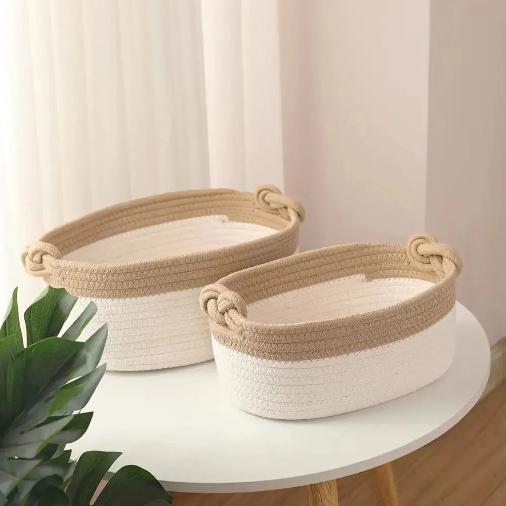 Contrast Color Cotton Rope Storage Basket, Japanese Simple Baby Clothes Laundry Basket, Toy Storage Basket