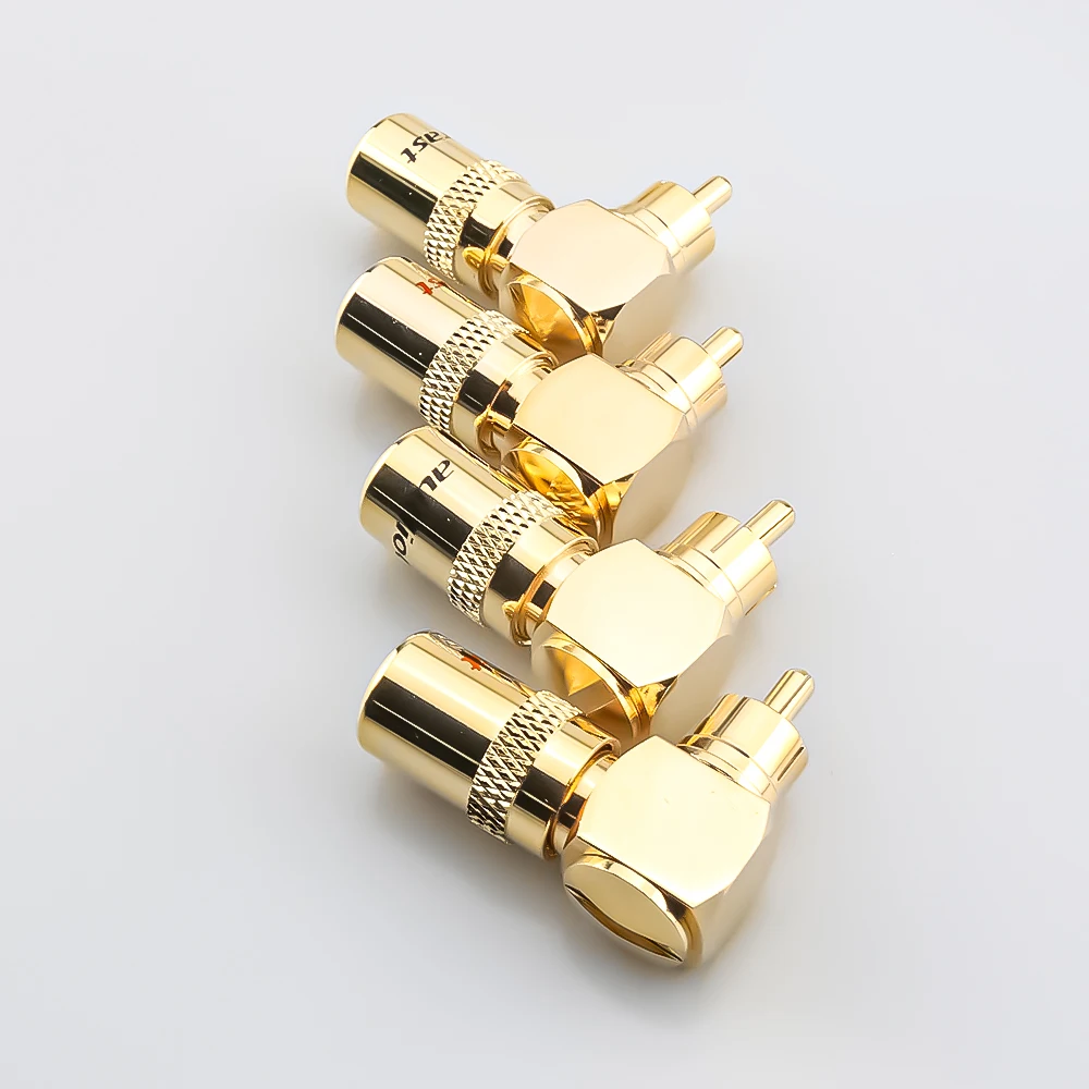 High Quality 4pcs R1749 24K Gold 90 Degree Right Angle Speaker RCA Plugs Audio Jack Connector for  Musical HiFi Audio