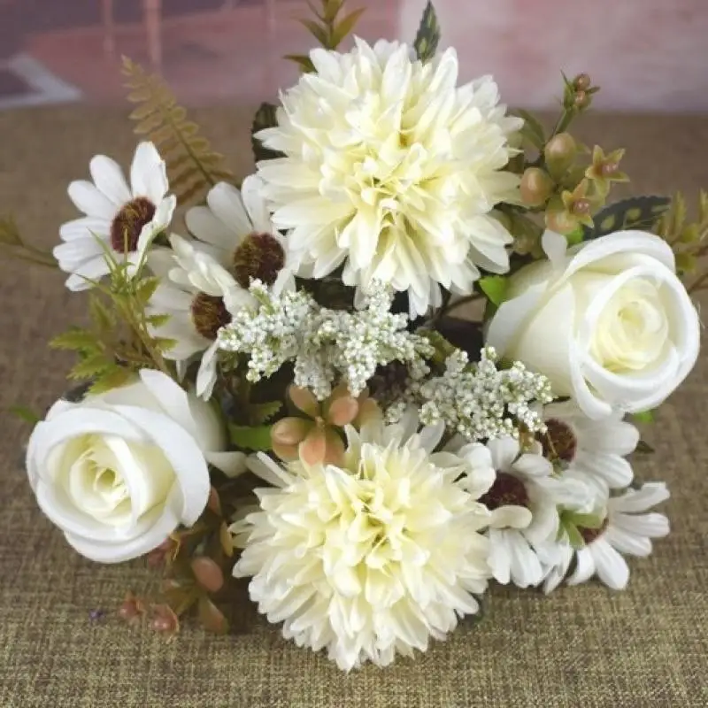 1 قطعة الورود الاصطناعية الزهور باقة الزفاف حديقة وهمية الحرير الفاوانيا الكوبية زهرية ديكور المنزل التصوير الدعائم