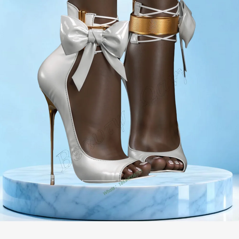 

White Thin Heel Bow Knot Sandals Peep Toe Hollow Thin High Spike High Heel Shoes Sexy Women Shoes New Zapatos Para Mujere