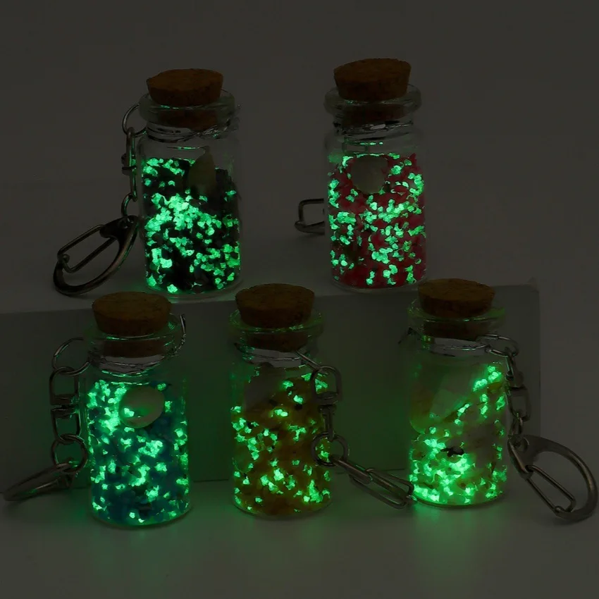 Luminous Drift Bottle Keychain Shell Conch Decor Bag Pendant Wish Jewelry Key Ring for Men Women Seaside Gifts